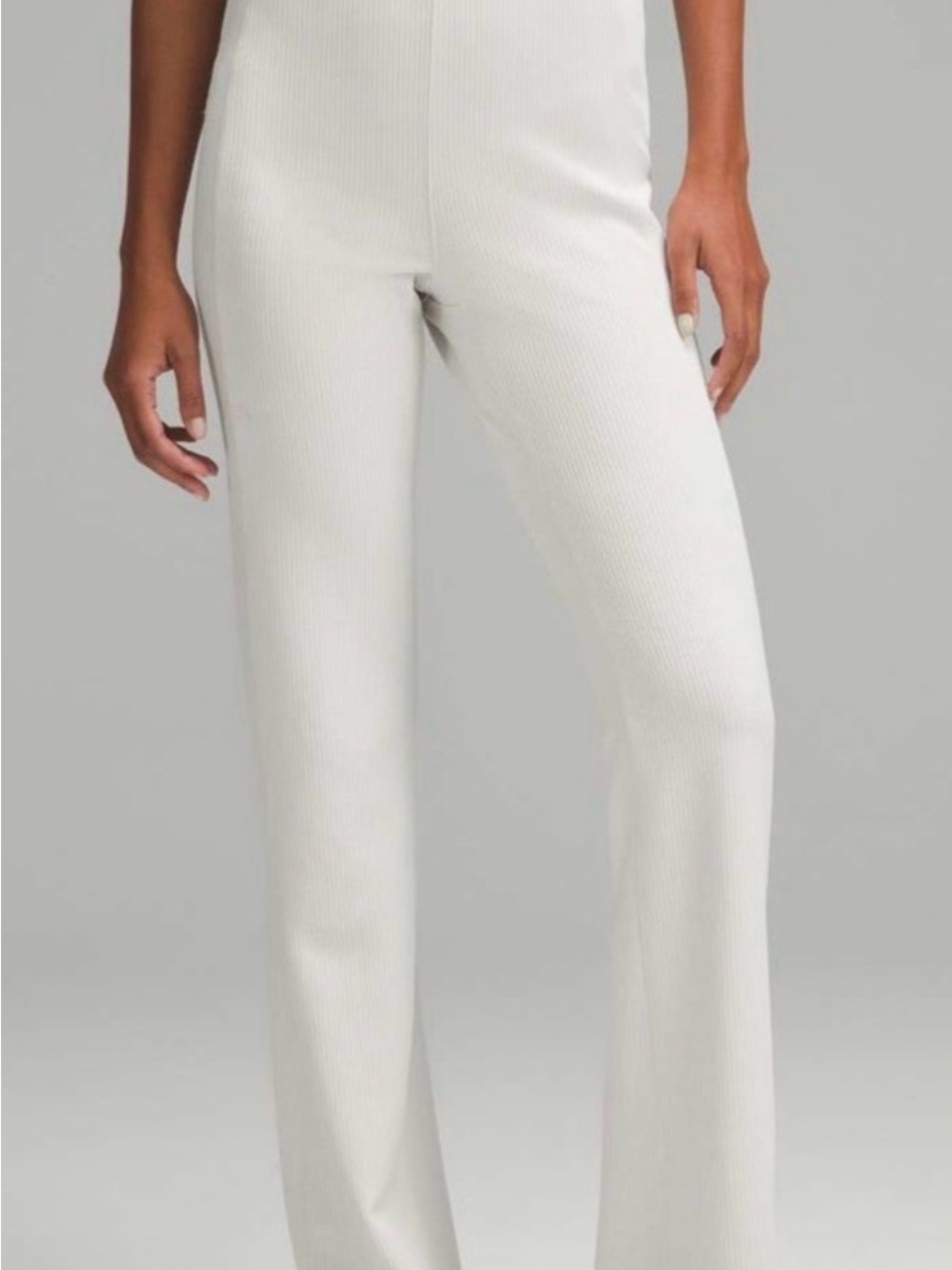 Light Beige Ribbed Flare Pants - Picture 4 of 5
